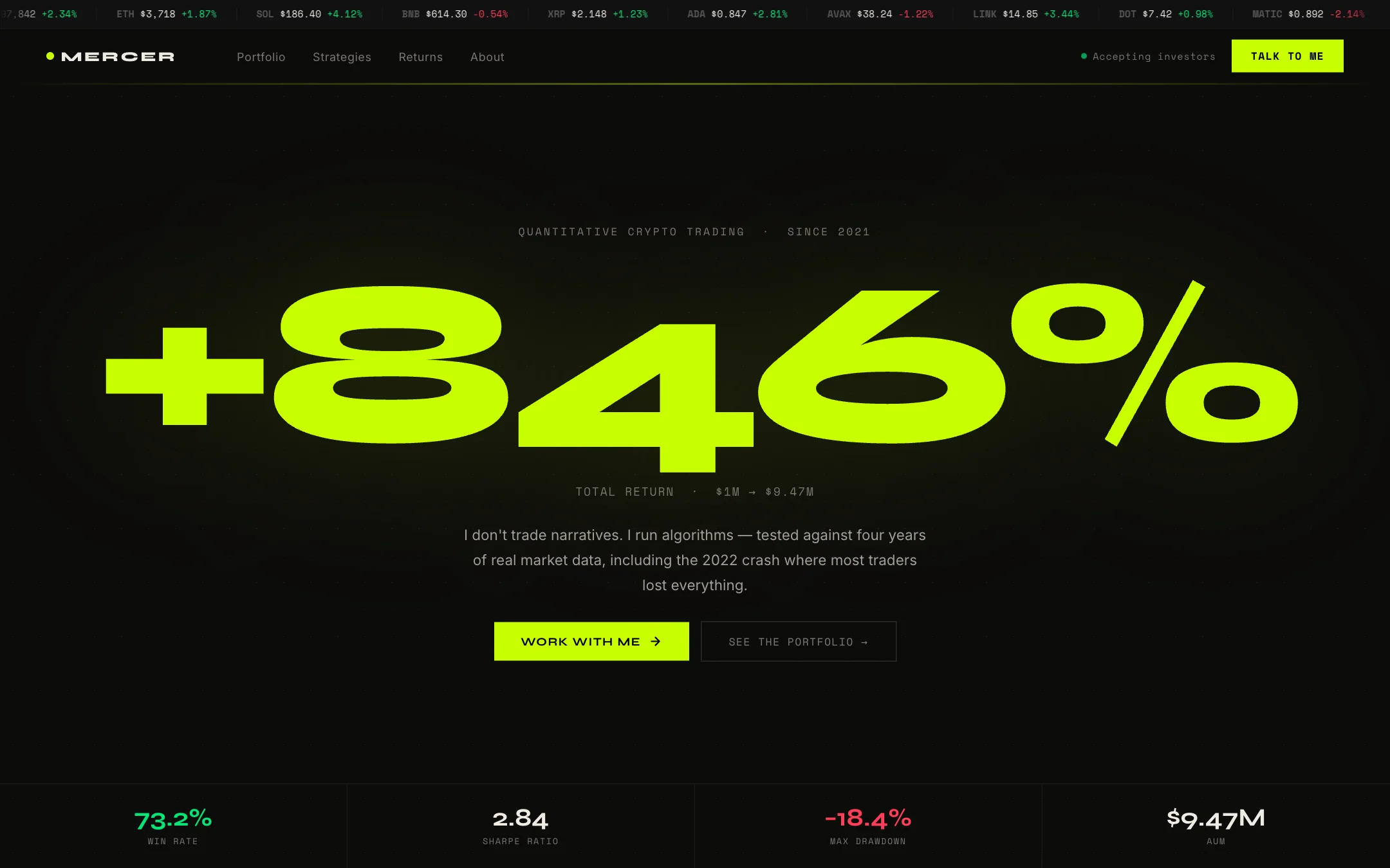 Crypto Trader — quant trader, screenshot